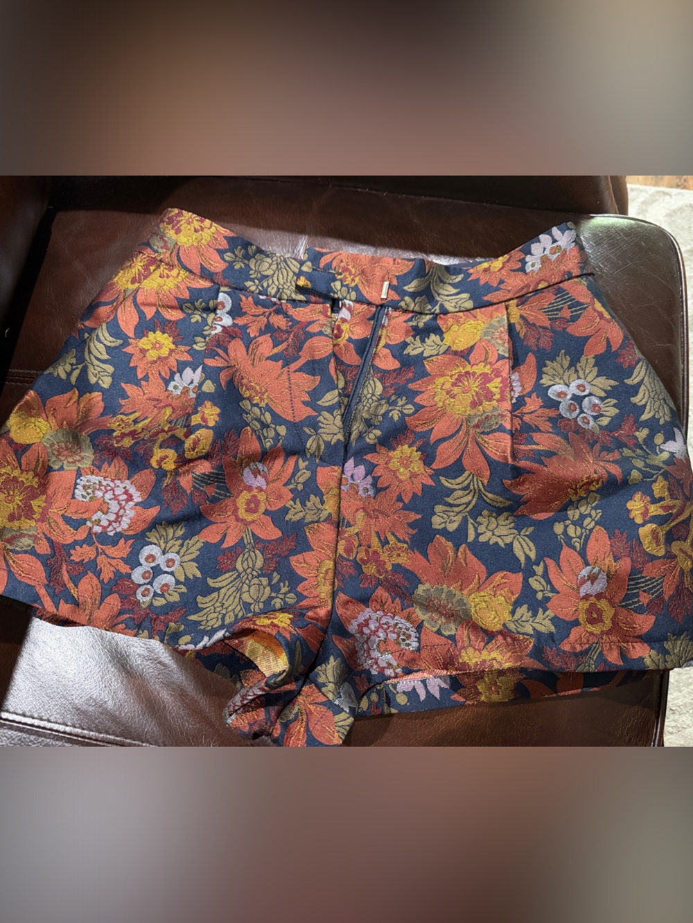 Floral Moodie JacquardNavy shorts with Rust and Mustard Blossoms